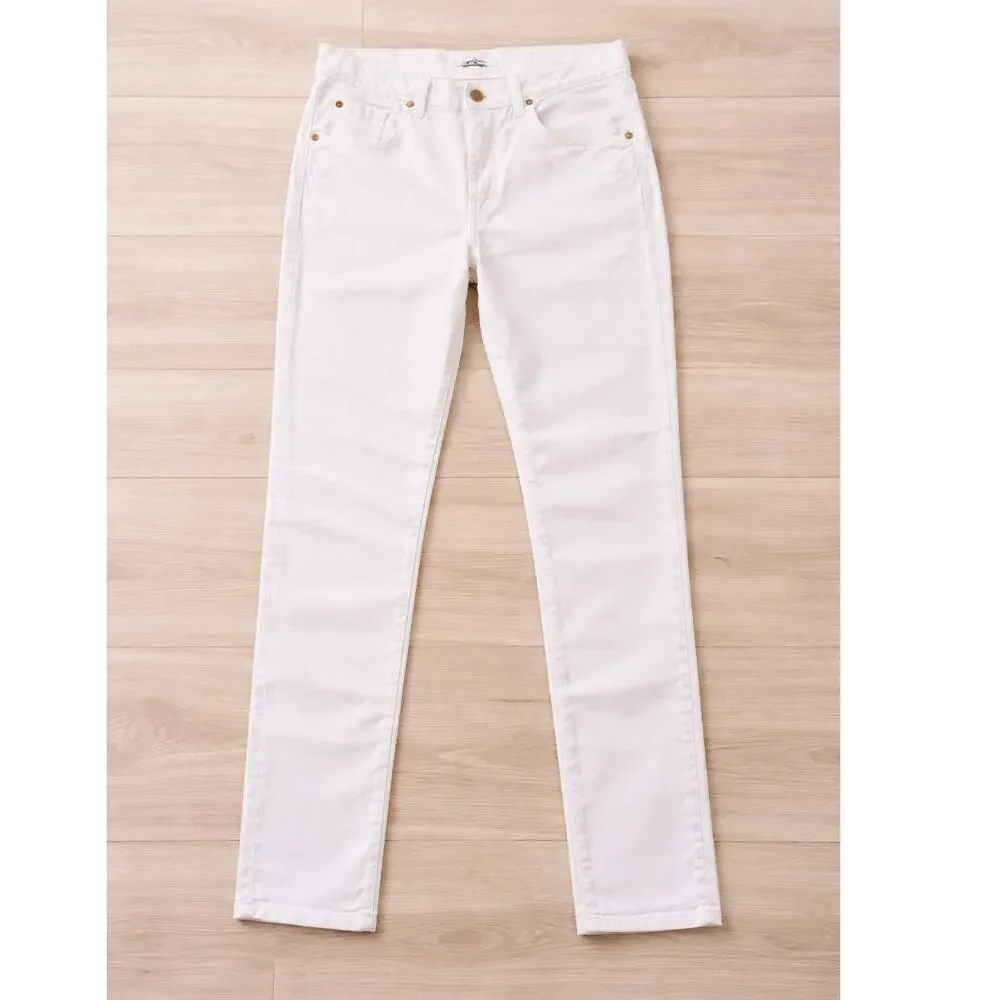 7 For All Mankind USA Made White Gold Denim Jeans 27 Mid Rise Fitted Straight - Picture 1 of 6